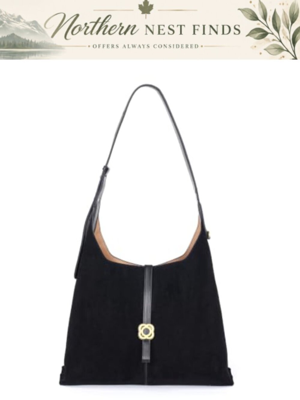 Faux Suede Hobo Shoulder Bag Vegan PU Leather Purse for Women